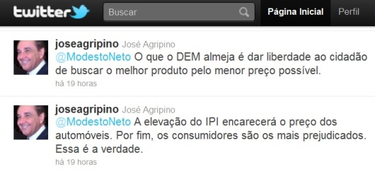 No twitter José Agripino rebate as criticas